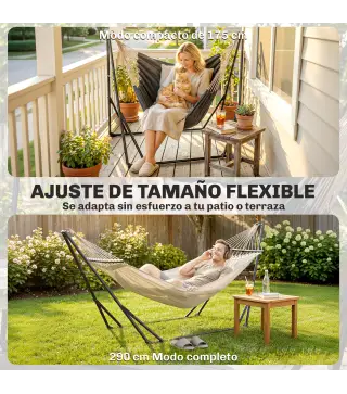 Soporte para Hamaca Plegable Largo 290 cm Longitud Ajustable Material Acero con Bolsa de Transporte Carga 120 kg Negro