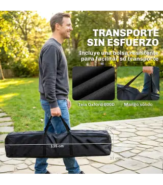 Soporte para Hamaca Plegable Largo 290 cm Longitud Ajustable Material Acero con Bolsa de Transporte Carga 120 kg Negro