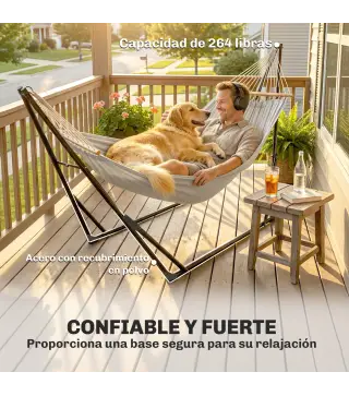 Soporte para Hamaca Plegable Largo 290 cm Longitud Ajustable Material Acero con Bolsa de Transporte Carga 120 kg Negro