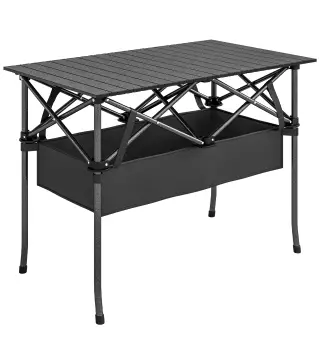 Mesa Plegable Camping 93x55x68 cm con Red de Almacenamiento Encimera Enrollable de Aluminio Bolsa de Transporte Negro