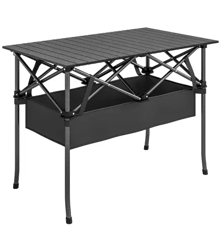 Mesa Plegable Camping 93x55x68 cm con Red de Almacenamiento Encimera Enrollable de Aluminio Bolsa de Transporte Negro