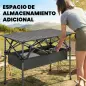 Mesa Plegable Camping 93x55x68 cm con Red de Almacenamiento Encimera Enrollable de Aluminio Bolsa de Transporte Negro