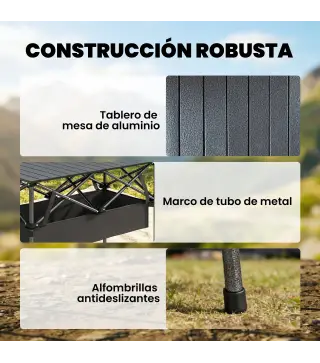 Mesa Plegable Camping 93x55x68 cm con Red de Almacenamiento Encimera Enrollable de Aluminio Bolsa de Transporte Negro