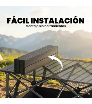 Mesa Plegable Camping 93x55x68 cm con Red de Almacenamiento Encimera Enrollable de Aluminio Bolsa de Transporte Negro