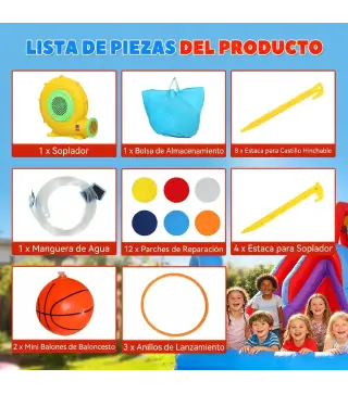 Castillo Hinchable Acuático 8 en 1 con Soplador 550W Tobogán Trampolín Escalada Piscina Portería Canasta Lanzamiento