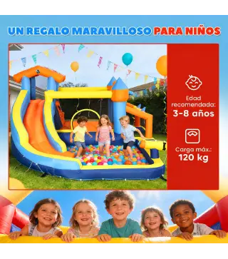 Castillo Hinchable Acuático 8 en 1 con Soplador 550W Tobogán Trampolín Escalada Piscina Portería Canasta Lanzamiento