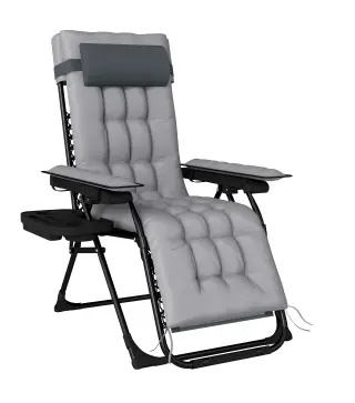 Silla de Gravedad Cero Tumbona Plegable y Reclinable Ajustable con Reposabrazos Reposacabezas Portavasos Gris Claro