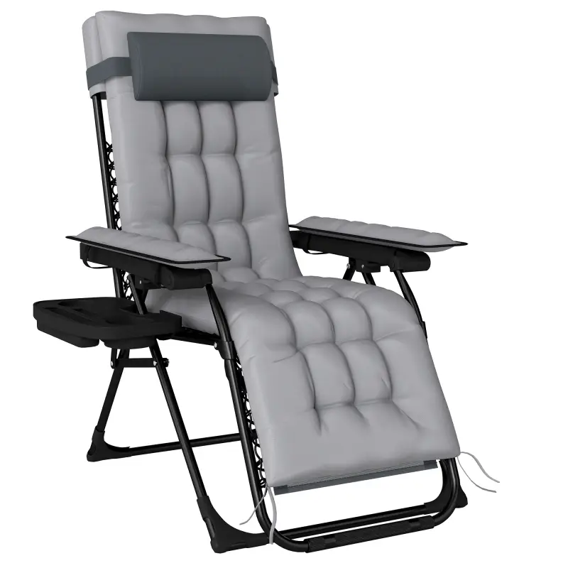 Silla de Gravedad Cero Tumbona Plegable y Reclinable Ajustable con Reposabrazos Reposacabezas Portavasos Gris Claro