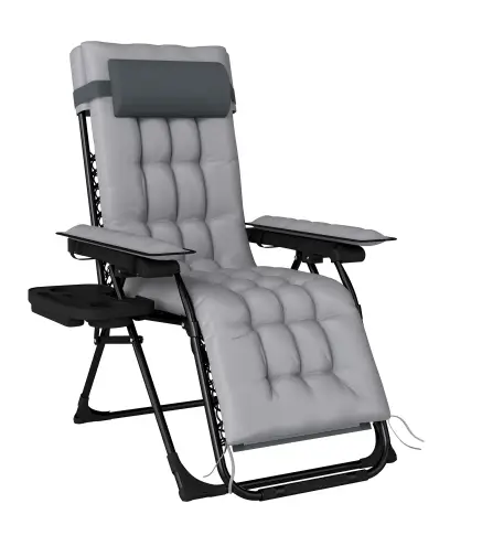 Silla de Gravedad Cero Tumbona Plegable y Reclinable Ajustable con Reposabrazos Reposacabezas Portavasos Gris Claro
