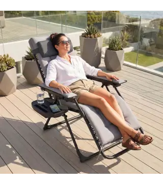 Silla de Gravedad Cero Tumbona Plegable y Reclinable Ajustable con Reposabrazos Reposacabezas Portavasos Gris Claro