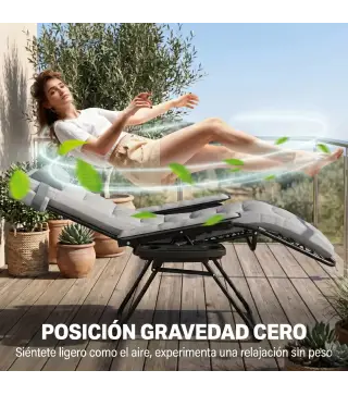 Silla de Gravedad Cero Tumbona Plegable y Reclinable Ajustable con Reposabrazos Reposacabezas Portavasos Gris Claro