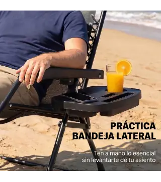 Silla de Gravedad Cero Tumbona Plegable y Reclinable Ajustable con Reposabrazos Reposacabezas Portavasos Gris Claro