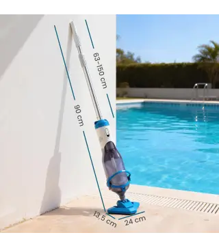 Limpiafondos de Piscina Manual Inalámbrica con Cepillo y Barra Ajustable de 63-150 cm para Piscinas Pequeñas Azul