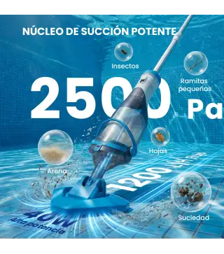 Limpiafondos de Piscina Manual Inalámbrica con Cepillo y Barra Ajustable de 63-150 cm para Piscinas Pequeñas Azul