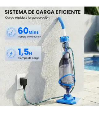 Limpiafondos de Piscina Manual Inalámbrica con Cepillo y Barra Ajustable de 63-150 cm para Piscinas Pequeñas Azul