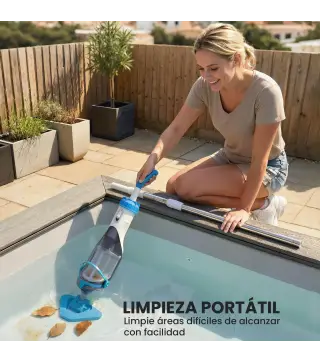 Limpiafondos de Piscina Manual Inalámbrica con Cepillo y Barra Ajustable de 63-150 cm para Piscinas Pequeñas Azul