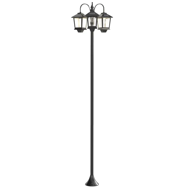Farola Solar Exterior de Jardín de Aluminio con 3 Cabezales con Encendido/Apagado Automático IP44 40x34,5x188 cm Negro