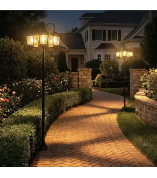 Farola Solar Exterior de Jardín de Aluminio con 3 Cabezales con Encendido/Apagado Automático IP44 40x34,5x188 cm Negro