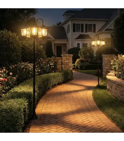 Farola Solar Exterior de Jardín de Aluminio con 3 Cabezales con Encendido/Apagado Automático IP44 40x34,5x188 cm Negro