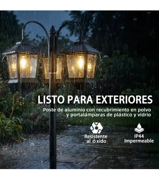 Farola Solar Exterior de Jardín de Aluminio con 3 Cabezales con Encendido/Apagado Automático IP44 40x34,5x188 cm Negro