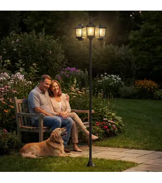 Farola Solar Exterior de Jardín de Aluminio con 3 Cabezales con Encendido/Apagado Automático IP44 40x34,5x188 cm Negro