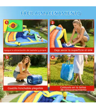 Castillo Hinchable Acuático 8 en 1 con Soplador 550W Tobogán Trampolín Escalada Piscinas Canasta Lanzamiento de Aros