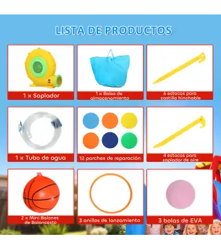 Castillo Hinchable Acuático 8 en 1 con Soplador 550W Tobogán Trampolín Escalada Piscinas Canasta Lanzamiento de Aros