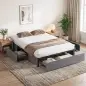 Cama Doble 140x190 cm Somier con 3 Cajones y Estructura de Metal Carga 363 kg Gris