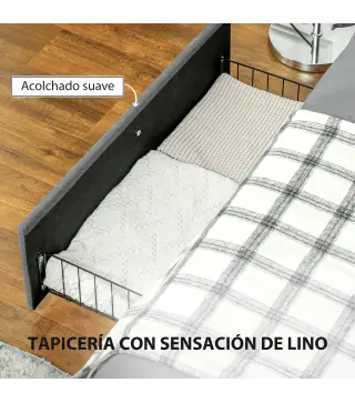 Cama Doble 140x190 cm Somier con 3 Cajones y Estructura de Metal Carga 363 kg Gris