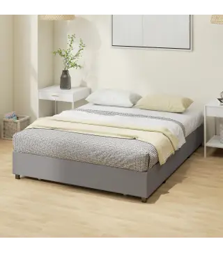 Cama Doble 140x190 cm Somier con 3 Cajones y Estructura de Metal Carga 363 kg Gris