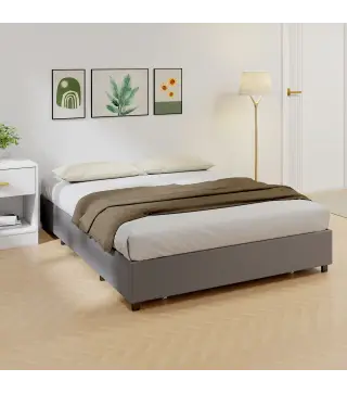 Cama Doble 140x190 cm Somier con 3 Cajones y Estructura de Metal Carga 363 kg Gris