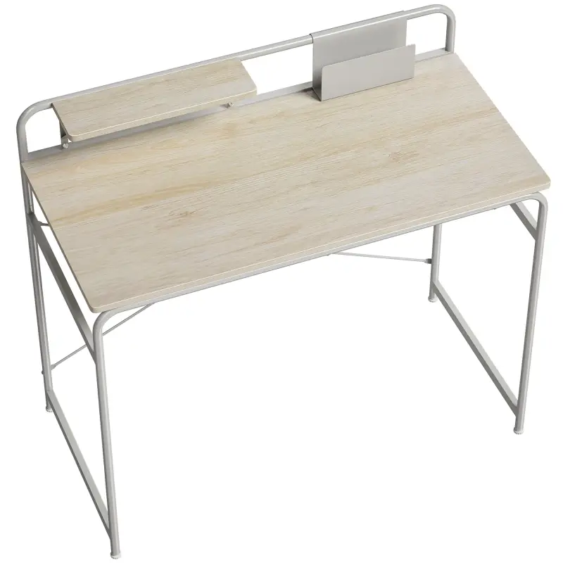 Mesa de Escritorio Moderno con Estante y Estructura de Metal Fácil Montaje 98x48x88,5 cm Roble