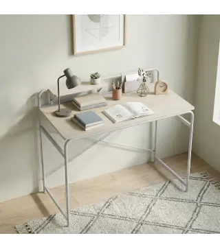 Mesa de Escritorio Moderno con Estante y Estructura de Metal Fácil Montaje 98x48x88,5 cm Roble