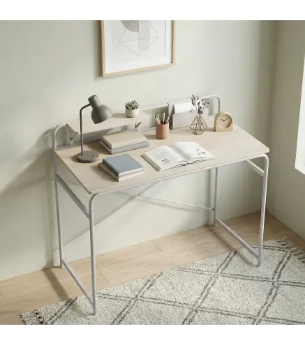 Mesa de Escritorio Moderno con Estante y Estructura de Metal Fácil Montaje 98x48x88,5 cm Roble