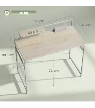 Mesa de Escritorio Moderno con Estante y Estructura de Metal Fácil Montaje 98x48x88,5 cm Roble