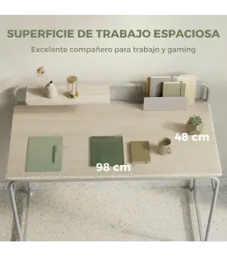Mesa de Escritorio Moderno con Estante y Estructura de Metal Fácil Montaje 98x48x88,5 cm Roble