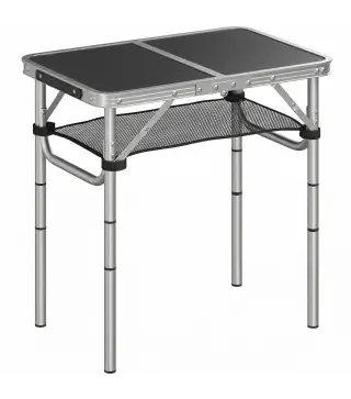 Mesa Plegable Camping 60x40x60 cm con Altura Ajustable en 4 Niveles Red de Almacenamiento Marco de Aluminio Negro