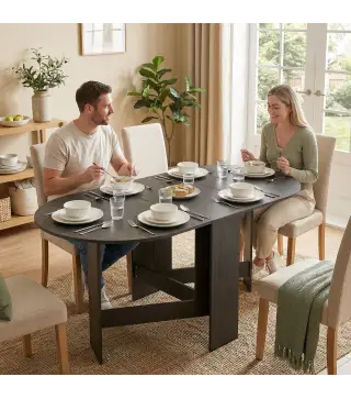 Mesa de Cocina Plegable con Alas Abatibles Mesa de Cocina Plegable de Forma Ovalada Estilo Moderno 163x80x75 cm Negro