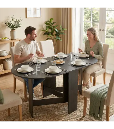 Mesa de Cocina Plegable con Alas Abatibles Mesa de Cocina Plegable de Forma Ovalada Estilo Moderno 163x80x75 cm Negro