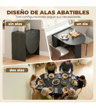 Mesa de Cocina Plegable con Alas Abatibles Mesa de Cocina Plegable de Forma Ovalada Estilo Moderno 163x80x75 cm Negro