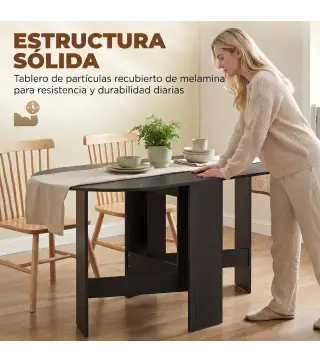 Mesa de Cocina Plegable con Alas Abatibles Mesa de Cocina Plegable de Forma Ovalada Estilo Moderno 163x80x75 cm Negro