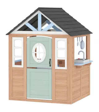 Casita Infantil Exterior e Interior de Madera con Puerta para Mascotas Cocina de Juguete Media Puerta Madera Natural