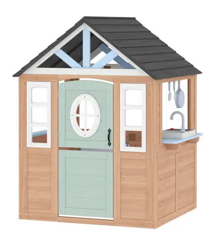 Casita Infantil Exterior e Interior de Madera con Puerta para Mascotas Cocina de Juguete Media Puerta Madera Natural