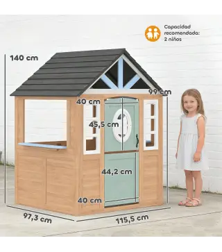 Casita Infantil Exterior e Interior de Madera con Puerta para Mascotas Cocina de Juguete Media Puerta Madera Natural