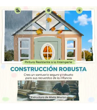 Casita Infantil Exterior e Interior de Madera con Puerta para Mascotas Cocina de Juguete Media Puerta Madera Natural