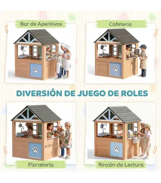 Casita Infantil Exterior e Interior de Madera con Puerta para Mascotas Cocina de Juguete Media Puerta Madera Natural