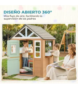 Casita Infantil Exterior e Interior de Madera con Puerta para Mascotas Cocina de Juguete Media Puerta Madera Natural