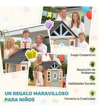 Casita Infantil Exterior e Interior de Madera con Puerta para Mascotas Cocina de Juguete Media Puerta Madera Natural