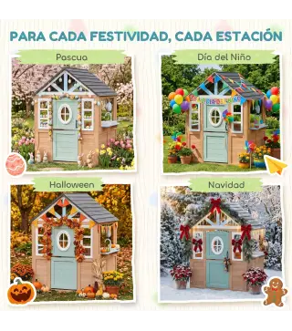 Casita Infantil Exterior e Interior de Madera con Puerta para Mascotas Cocina de Juguete Media Puerta Madera Natural