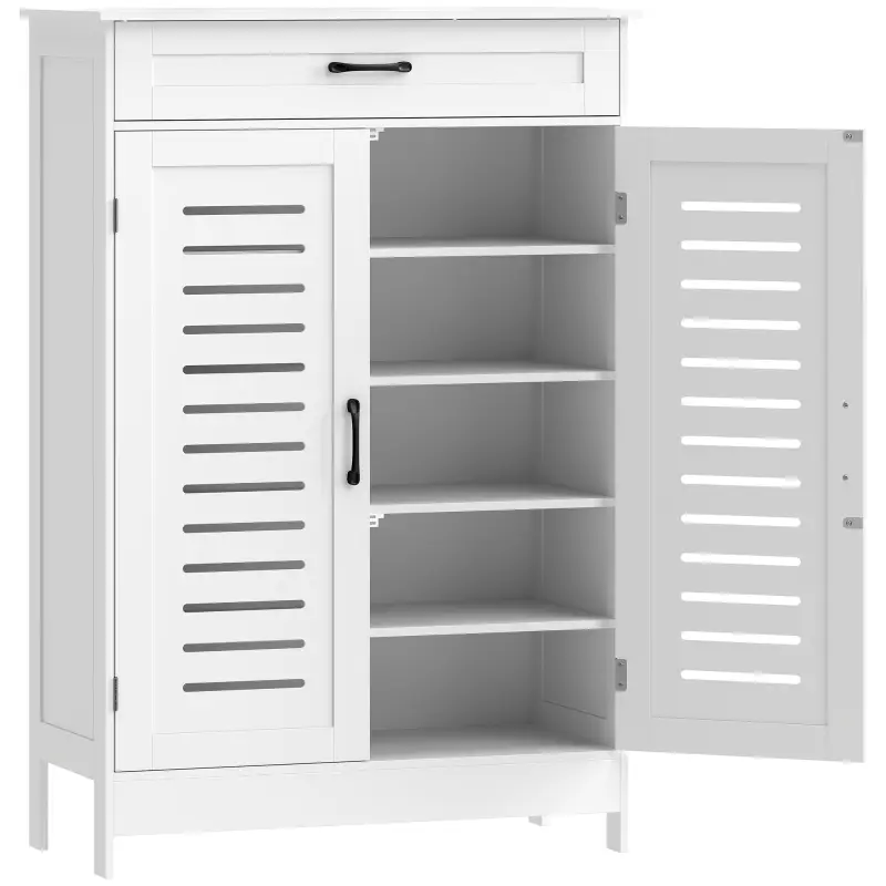 Armario para Zapatos con Puertas de Rejilla Cajón y Estantes Ajustables para 20 Pares de Zapatos 78x37x115,8 cm Blanco Armario para Zapatos con Puertas de Rejilla Cajón y Estantes Ajustables para 20 Pares de Zapatos 78x37x115,8 cm Blanco